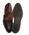 SANTONI - "GOODYEAR WELT” Museum Suede And Leather Monk Strap Loafers - 12