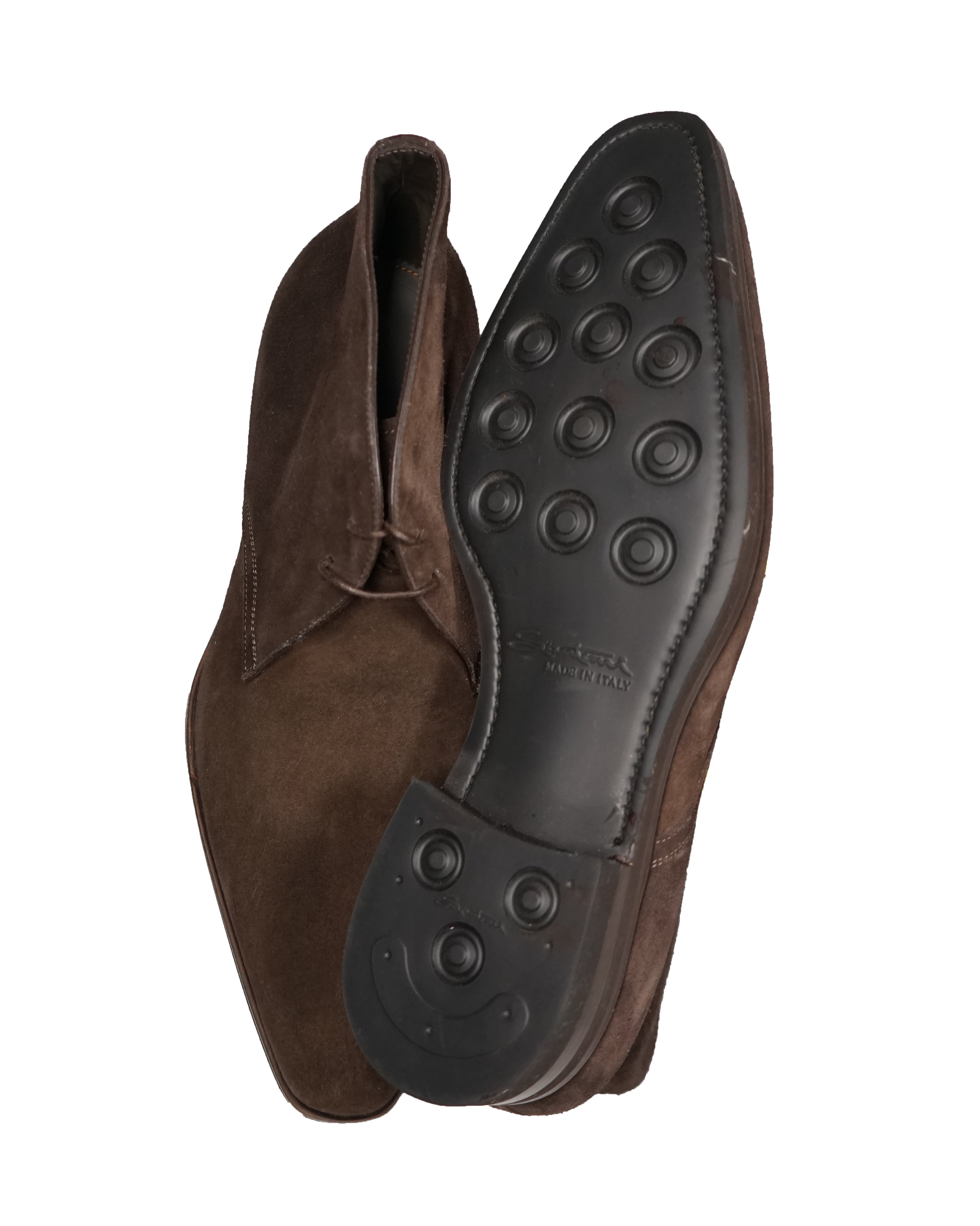 SANTONI - "GOODYEAR WELT” Slim Silhouette Weathered Chukka Boot  - 11.5