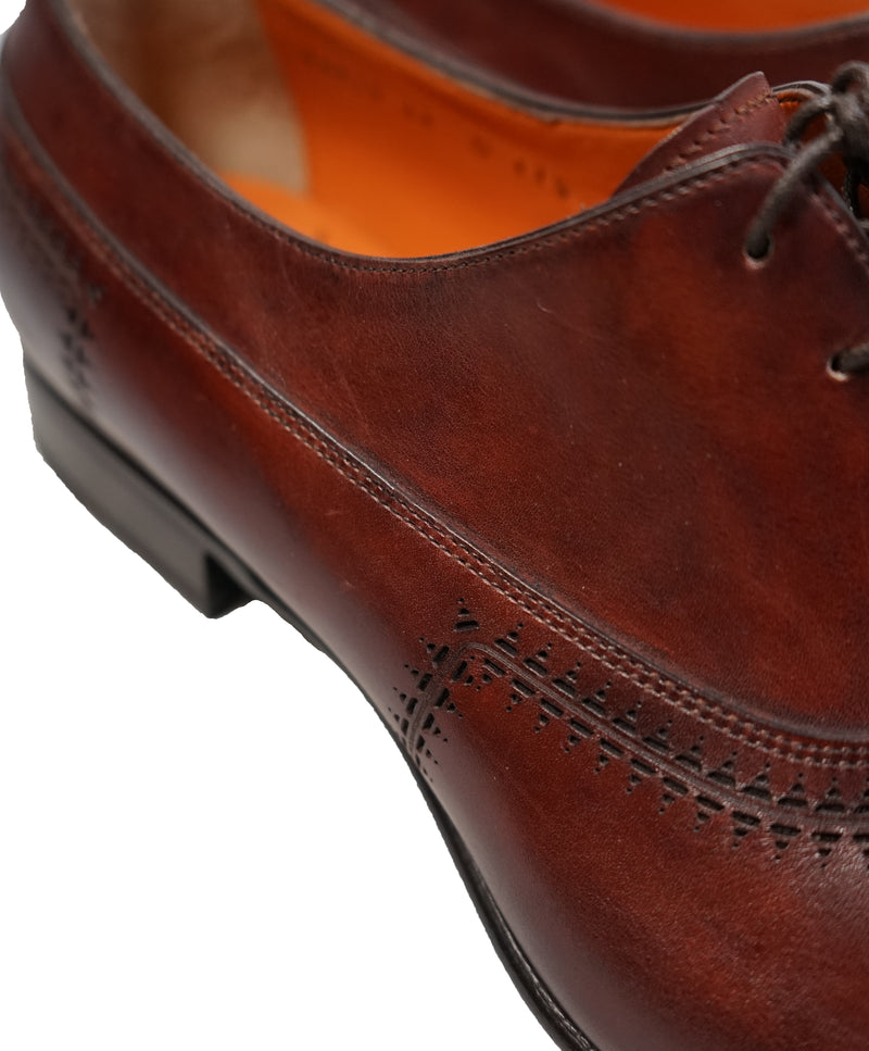 SANTONI - Hand-Antiqued Leather Oxfords Laser Cut - 12