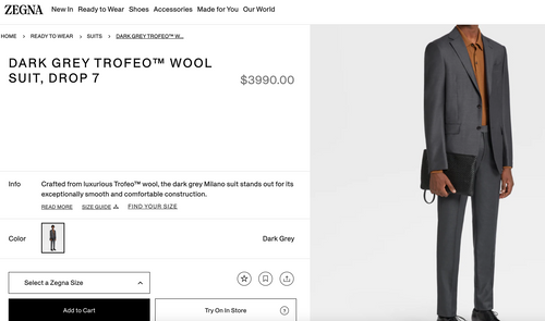 $3,990 ERMENEGILDO ZEGNA-"TROFEO" Gray Birdseye *MILANO* Premium Suit- 44R