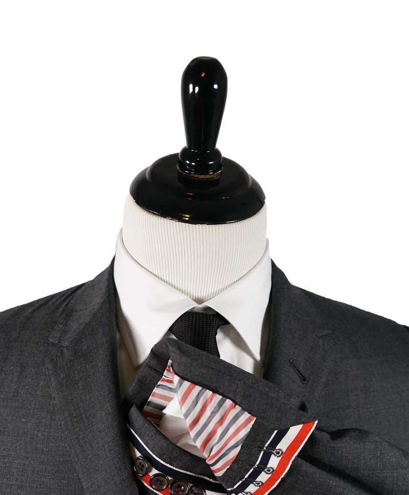 THOM BROWNE - Gray Premium Suit With Iconic Logo Detailing - SZ 2