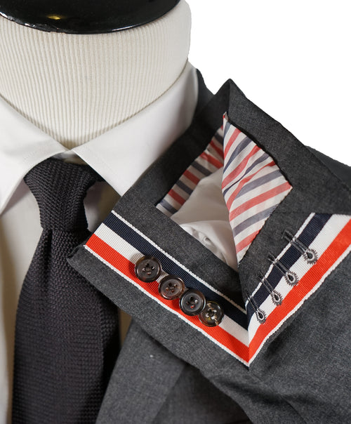 THOM BROWNE - Gray Premium Suit With Iconic Logo Detailing - SZ 2