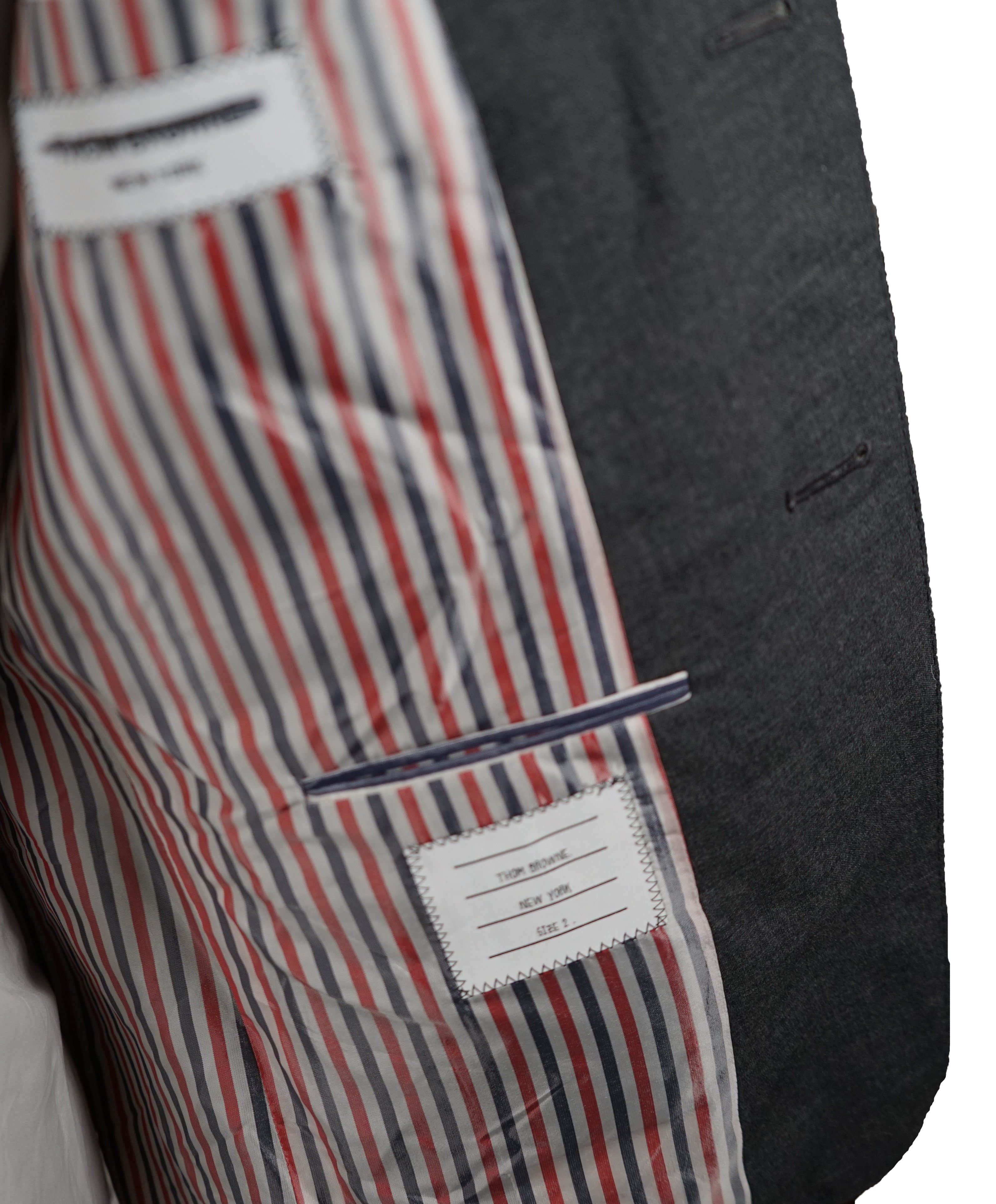 THOM BROWNE - Gray Premium Suit With Iconic Logo Detailing - SZ 2