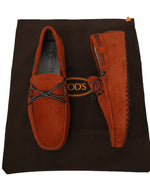 TOD’S - Red Rust Textured Knot Front Logo Suede “Laccetto Gommini” Loafers- 6