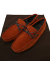 TOD’S - Red Rust Textured Knot Front Logo Suede “Laccetto Gommini” Loafers- 6
