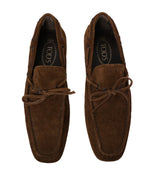 TOD’S - Brown Suede Knot Front Fully Soled Driving Loafers “Gommini” - 7.5