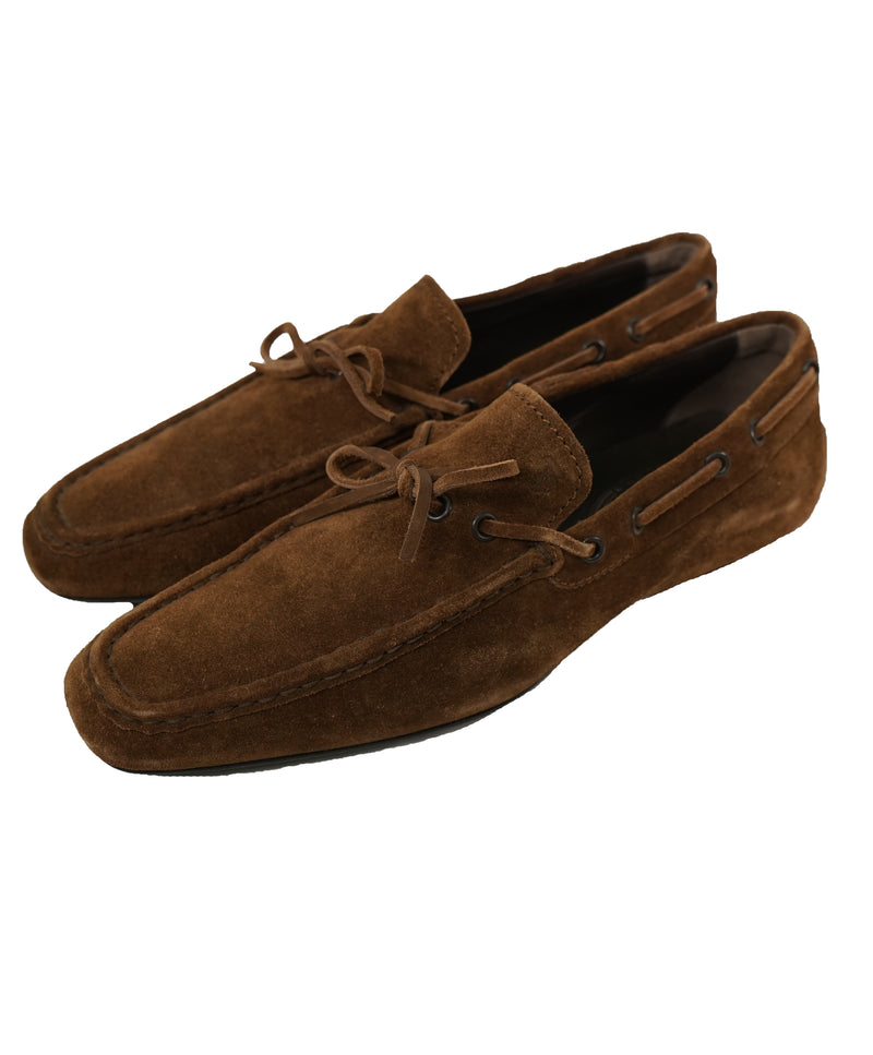 TOD’S - Brown Suede Knot Front Fully Soled Driving Loafers “Gommini” - 7.5