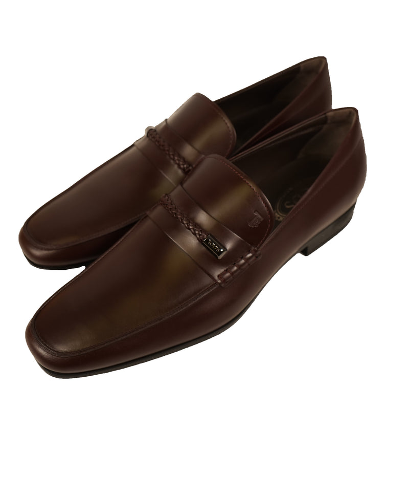 TOD’S - Brown Engraved Braided bit Leather Loafers- Rubber Sole - 12.5