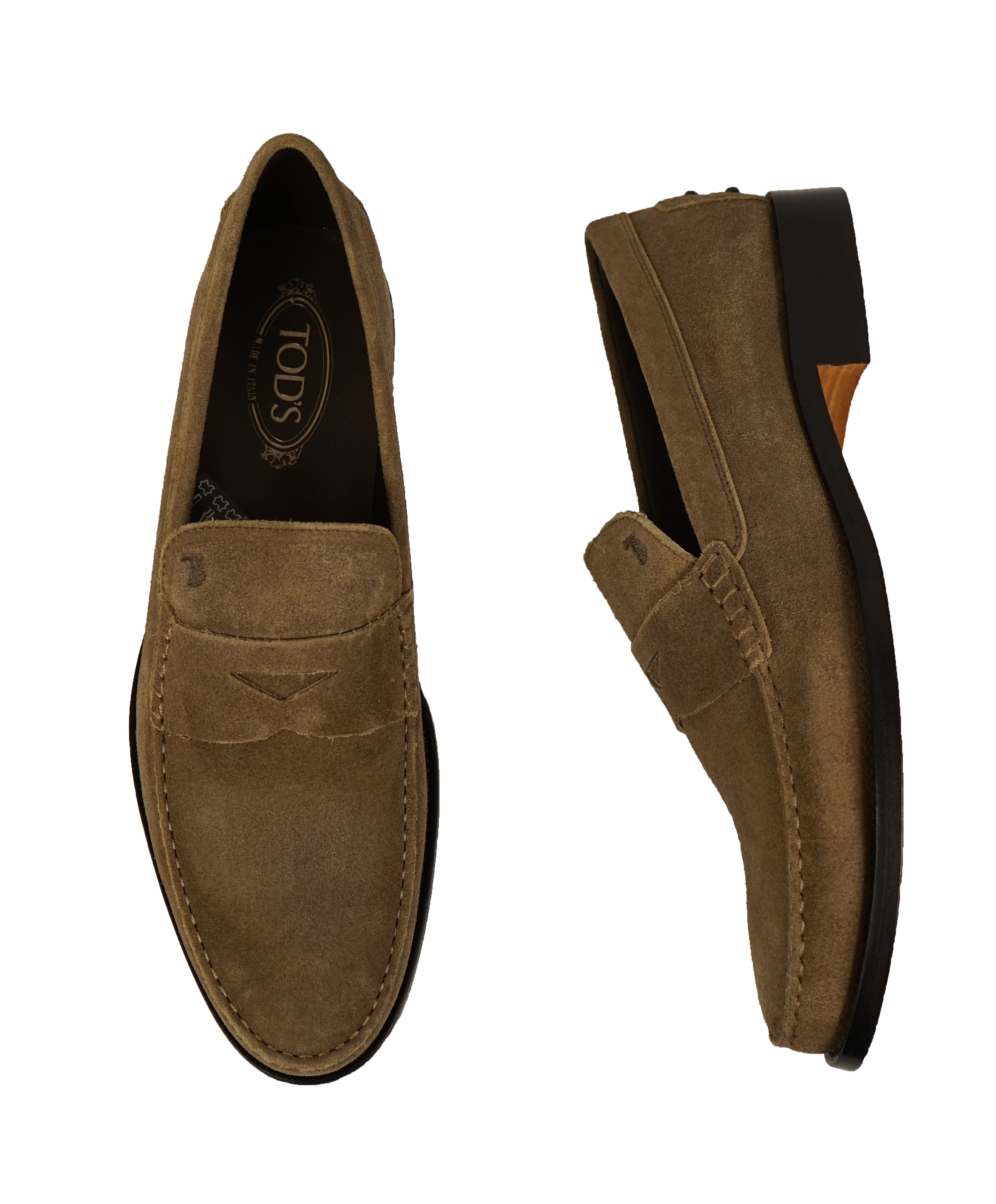 TOD’S - Brown Distressed Suede Penny Loafers “Boston” “Devon” Leather Sole - 12.5
