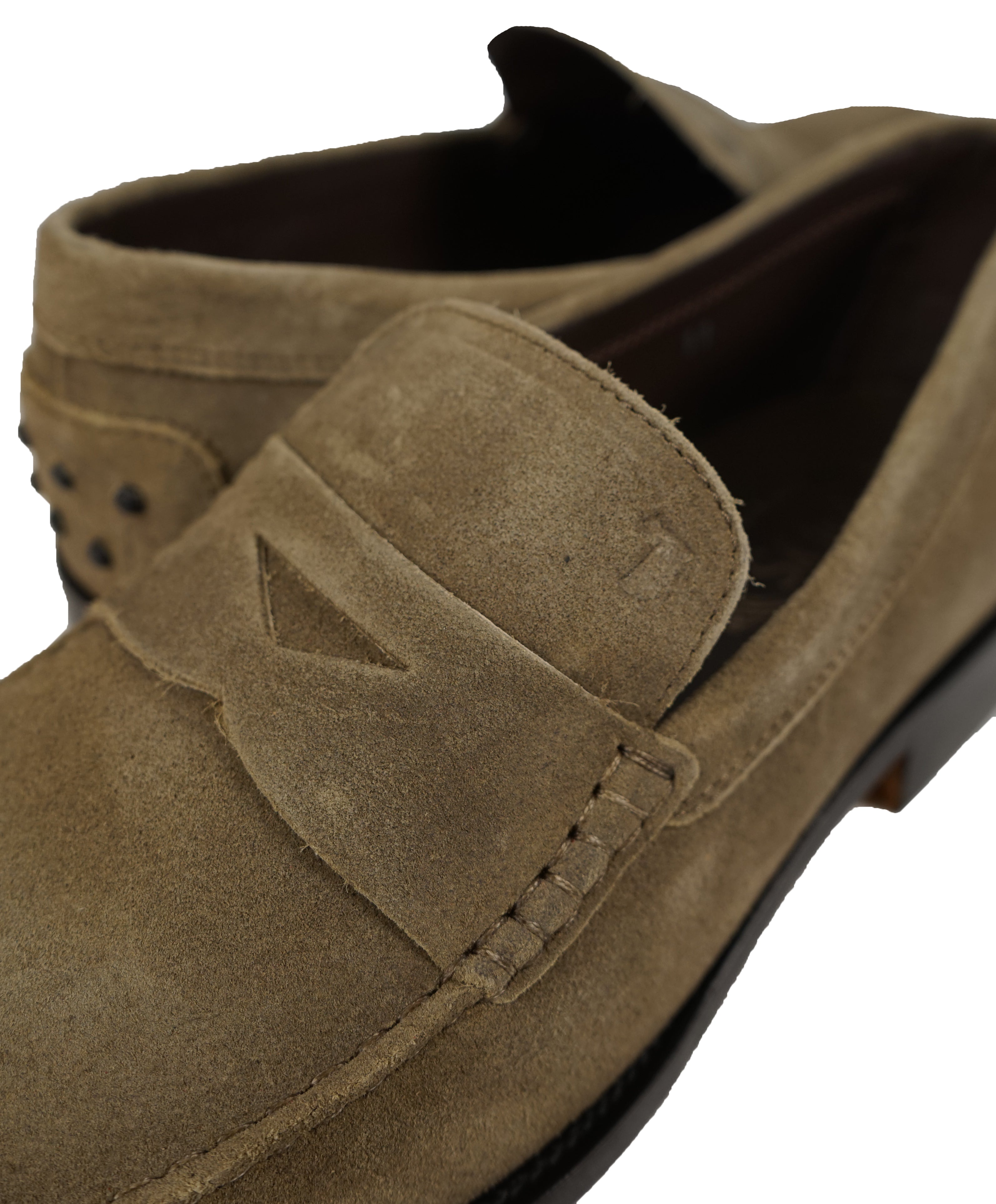 TOD’S -Brown Distressed Suede Penny Loafers “Boston” “Devon” Leather Sole - 12