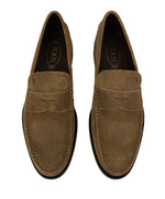 TOD’S - Brown Distressed Suede Penny Loafers “Boston” “Devon” Leather Sole - 11.5