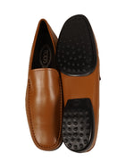 TOD’S - Brown “ LOGO Gommini ” Vamp Engraved Italian Leather Loafers - 12.5
