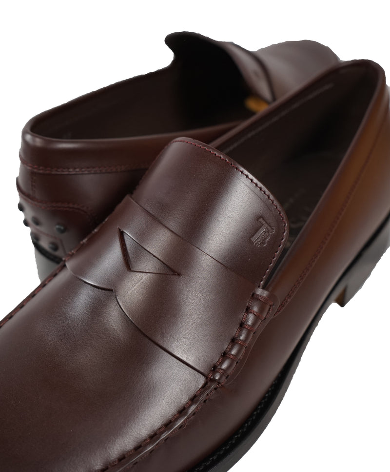 TOD’S - Burgundy Oxblood Leather Penny Loafers “Boston Devon” Leather Sole - 12US