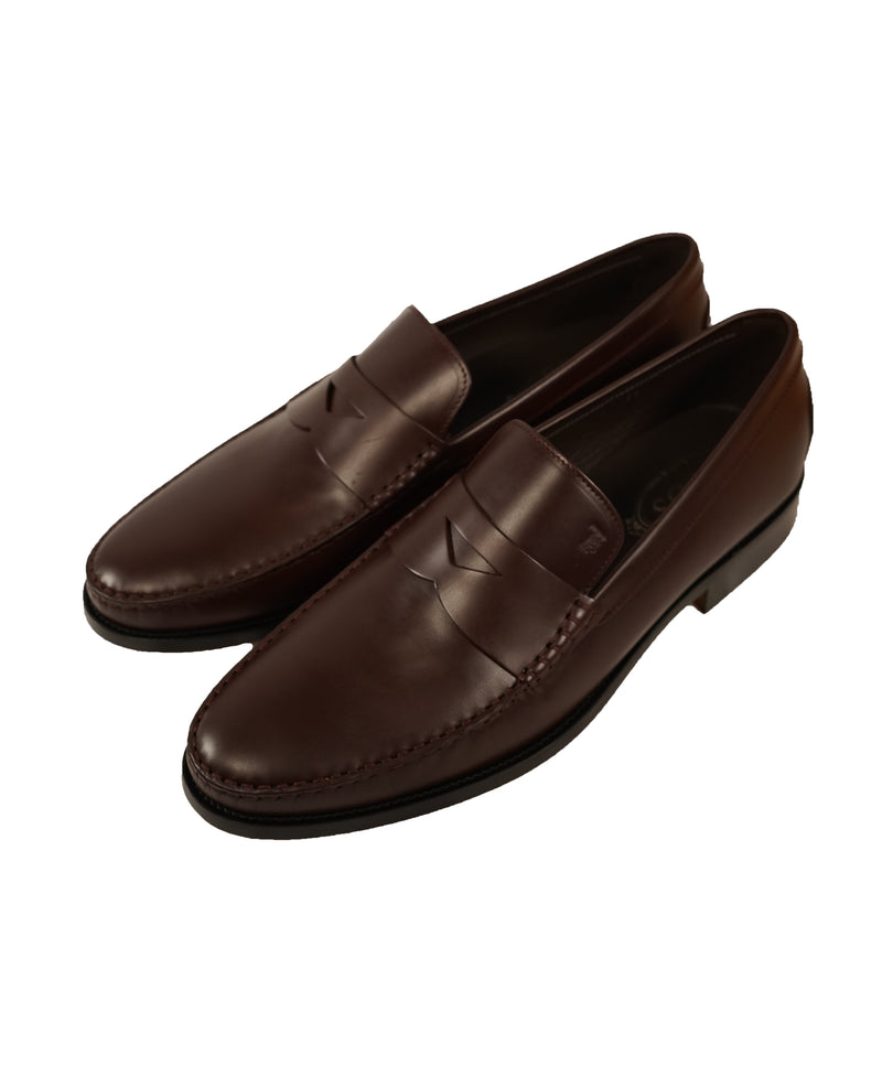 TOD’S - Burgundy Oxblood Leather Penny Loafers “Boston Devon” Leather Sole - 13US