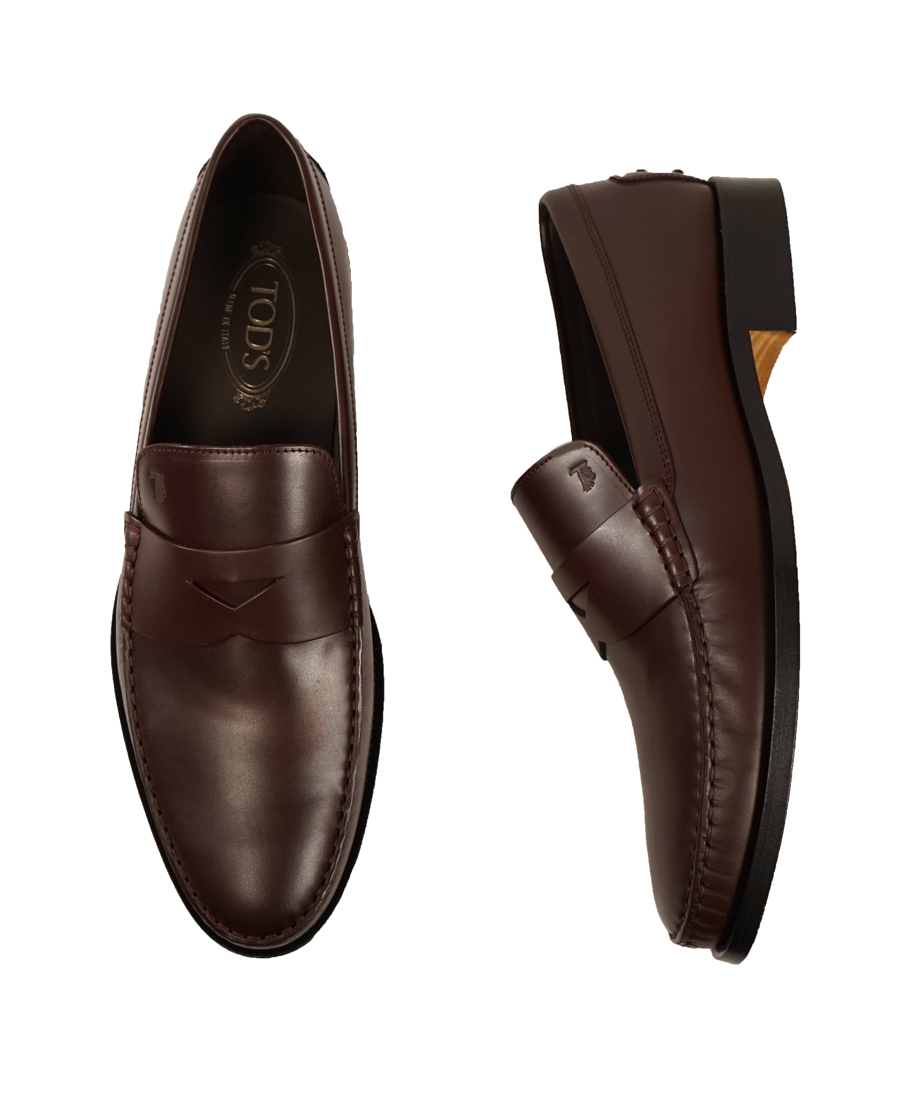 TOD’S - Burgundy Oxblood Leather Penny Loafers “Boston Devon” Leather Sole - 12US