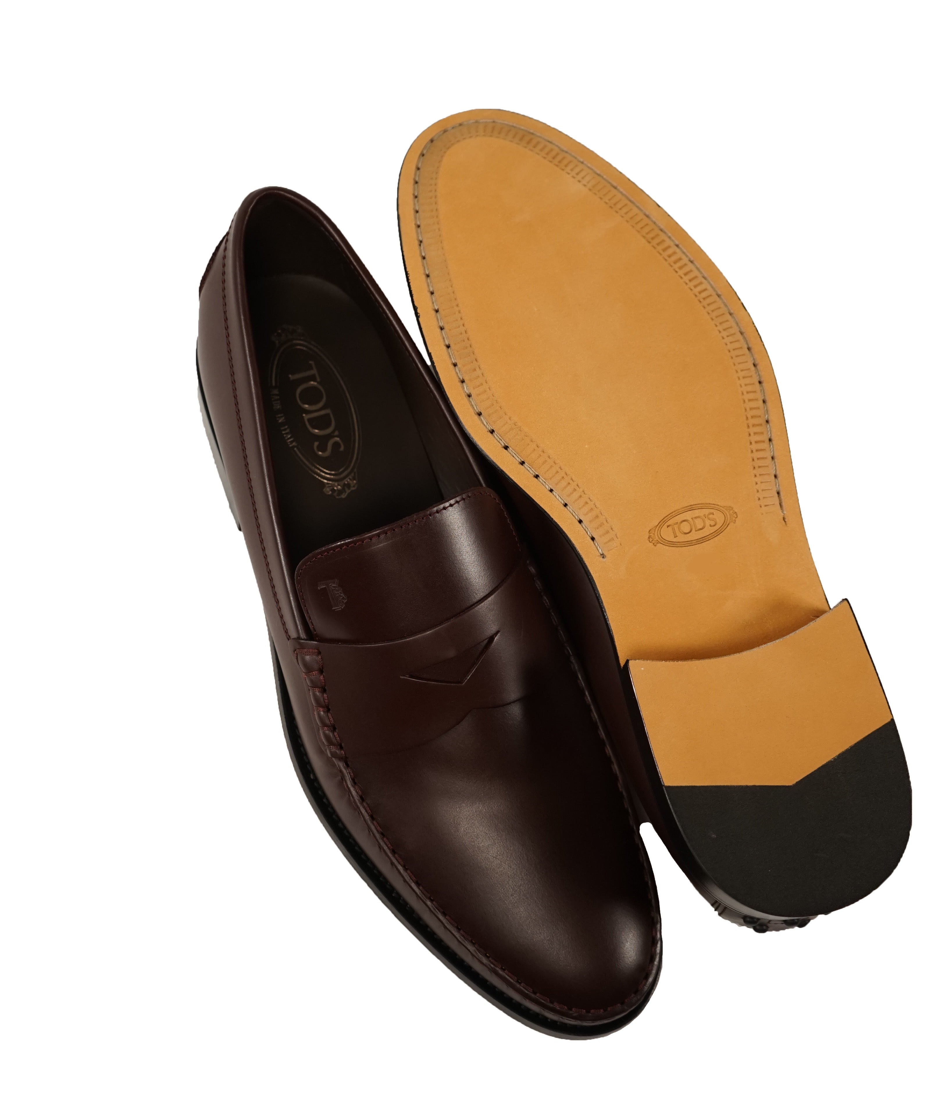 TOD’S - Burgundy Oxblood Leather Penny Loafers “Boston Devon” Leather Sole - 12US
