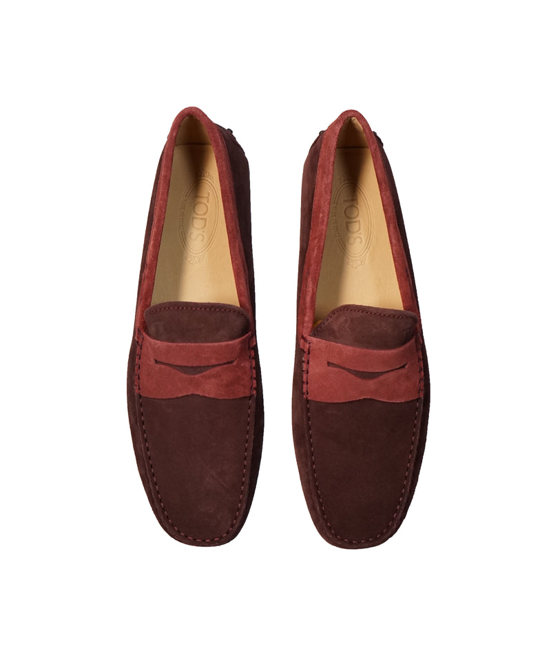 TOD’S - Gommini Laccetto Bi-Color Burgundy Suede Driving Loafers - 10.5