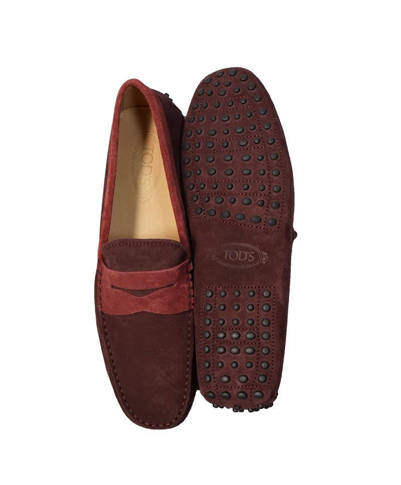 TOD’S - Gommini Laccetto Bi-Color Burgundy Suede Driving Loafers - 10.5