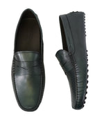TOD’S - Green Patina Penny bit Logo Leather “Mocassino Gommini” Loafers- 12
