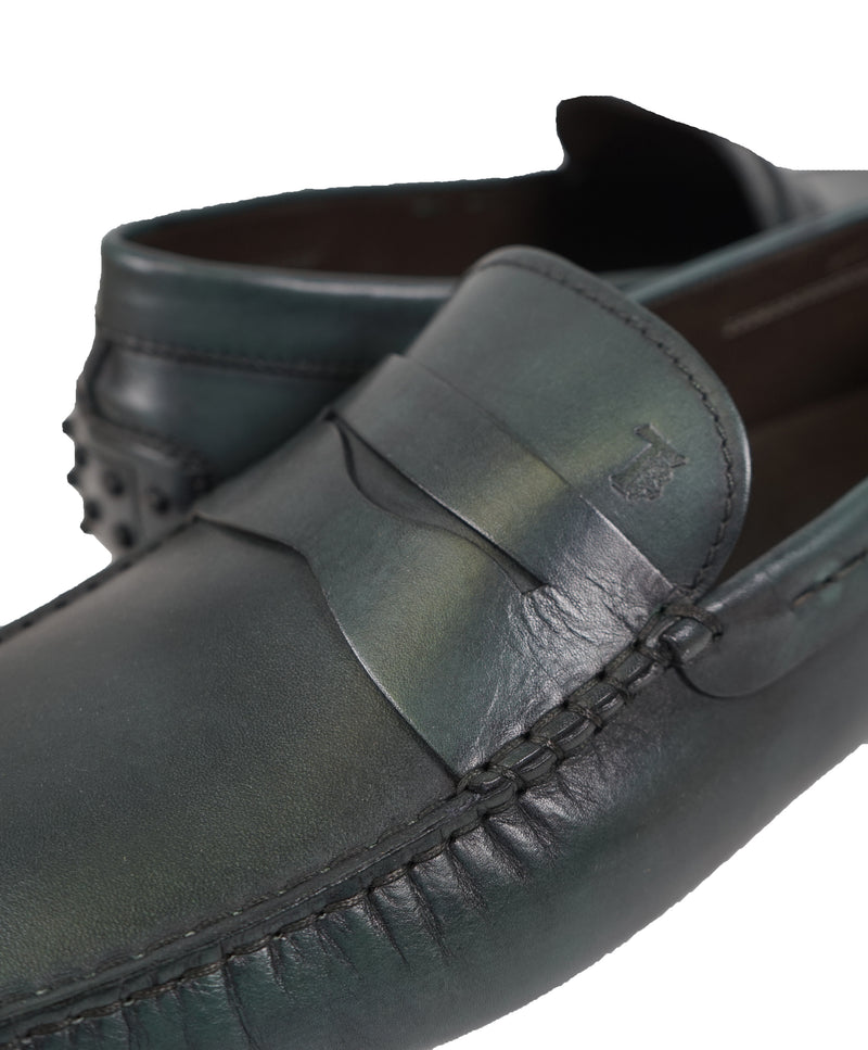 TOD’S - Green Patina Penny bit Logo Leather “Mocassino Gommini” Loafers- 12