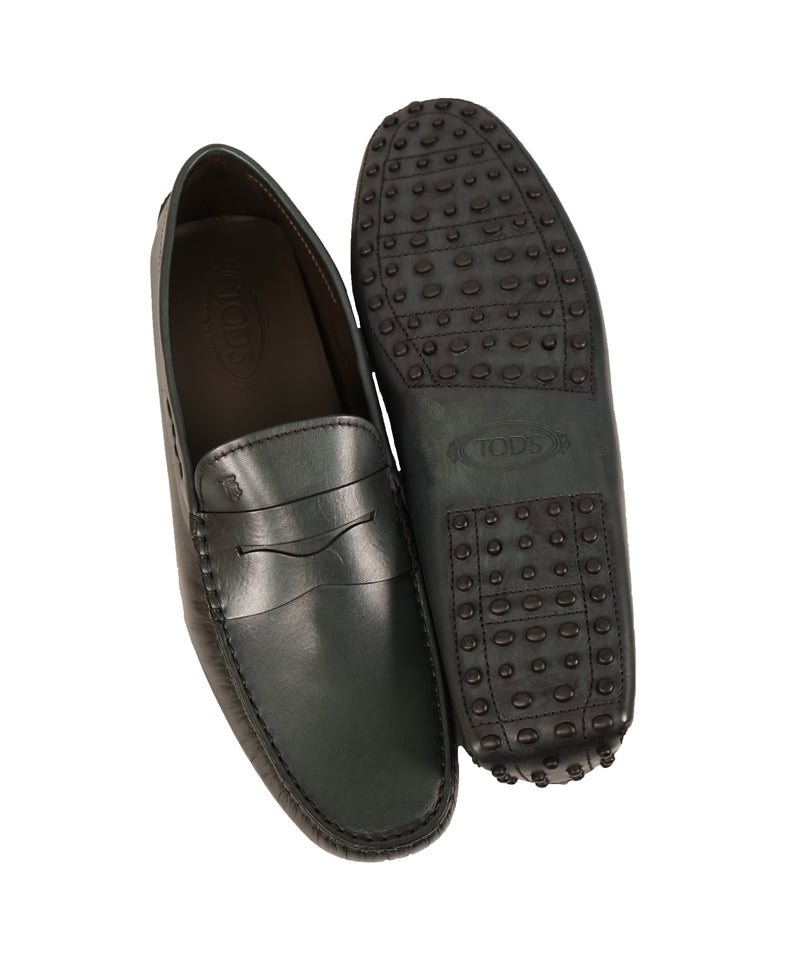 TOD’S - Green Patina Penny bit Logo Leather “Mocassino Gommini” Loafers- 12