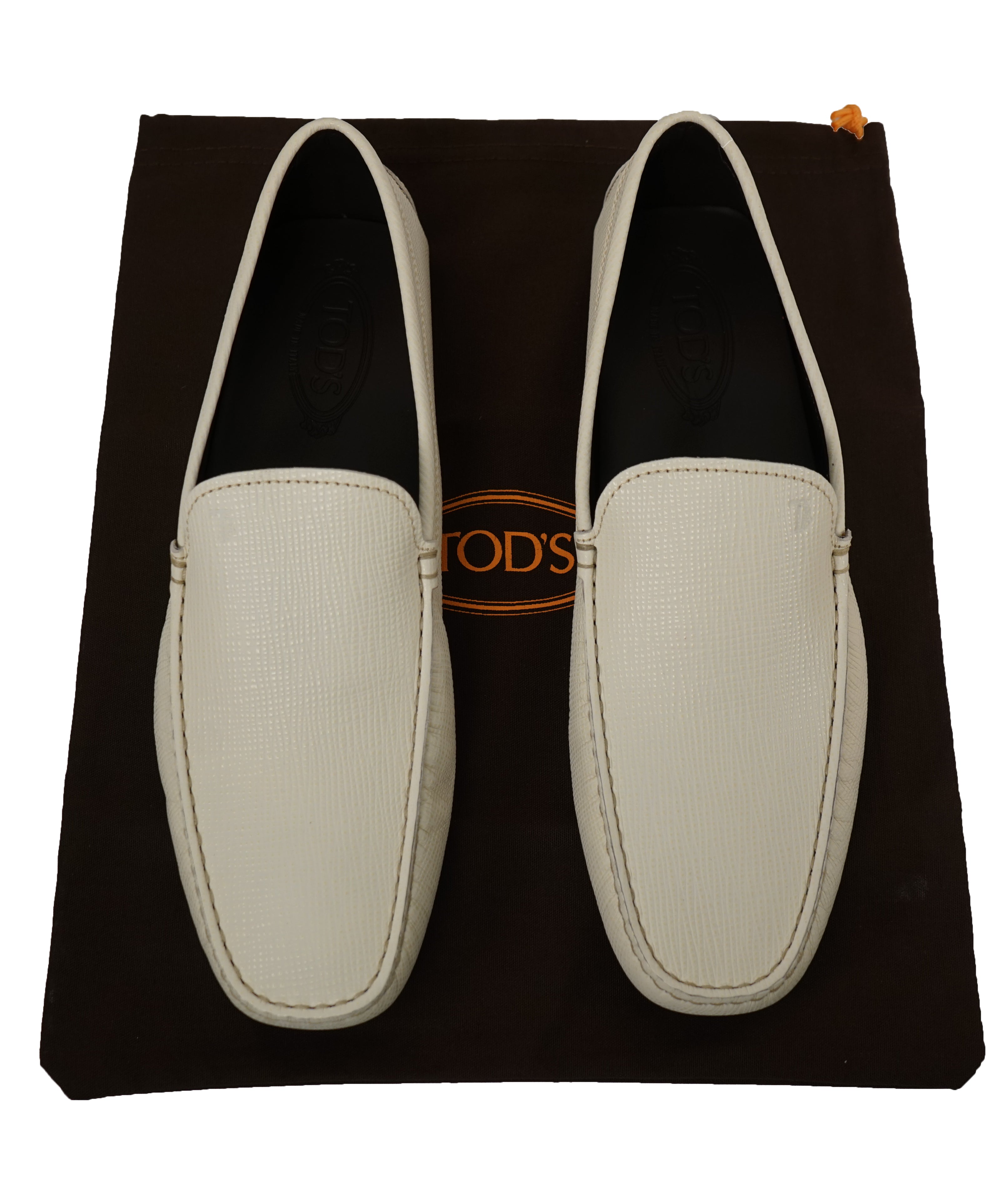 TOD’S - Off White Textured Logo Vamp Leather “Gommini” Loafers- 11.5
