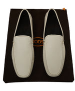 TOD’S - Off White Textured Logo Vamp Leather “Gommini” Loafers- 11.5