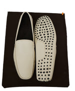 TOD’S - Off White Textured Logo Vamp Leather “Gommini” Loafers- 11.5