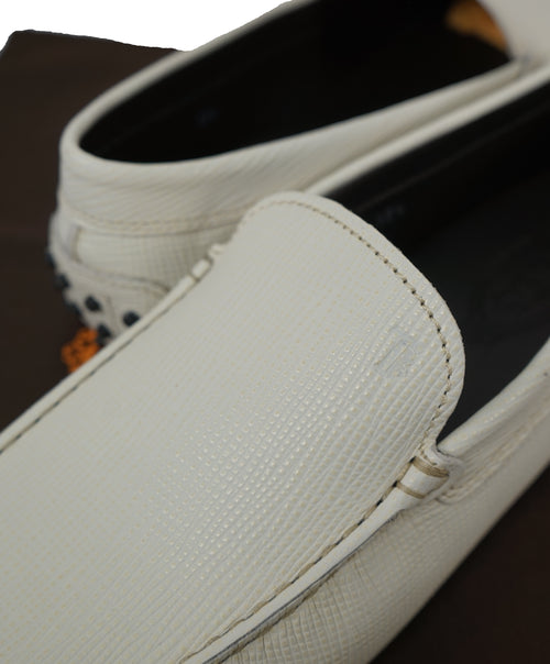 TOD’S - Off White Textured Logo Vamp Leather “Gommini” Loafers- 11.5