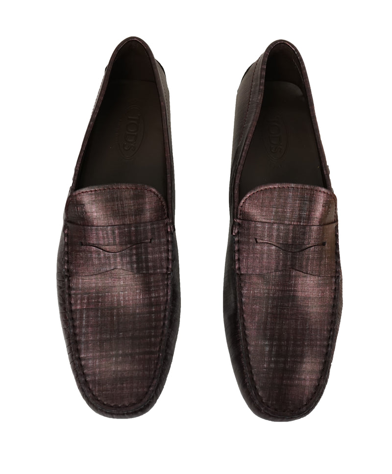 TOD’S - Purple Textured Penny Loafer Logo Leather “Gommini” Loafers- 14