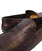 TOD’S - Purple Textured Penny Loafer Logo Leather “Gommini” Loafers- 14