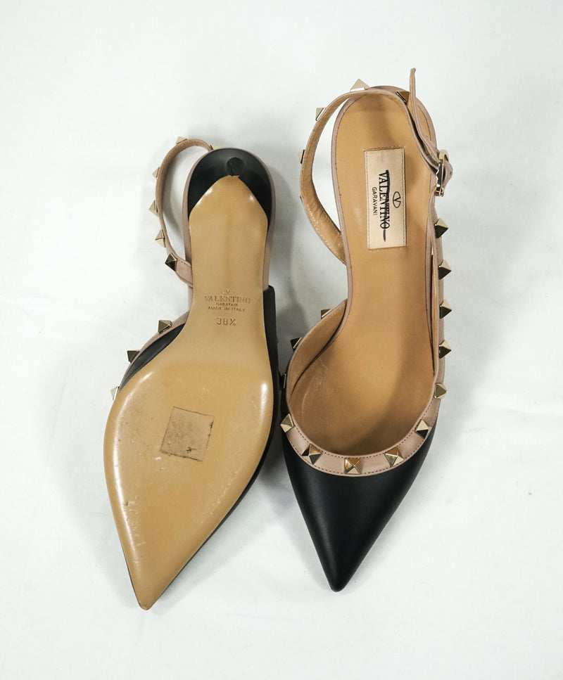 VALENTINO GARAVANI - Slingback Leather Rockstud Two Tone Heels - 8.5