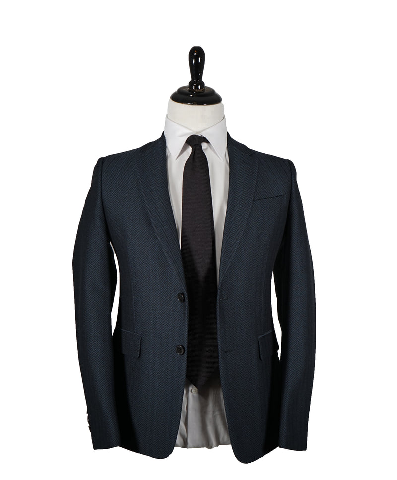 VALENTINO Teal Navy Wool Silk Herringbone Blazer 36R Luxe