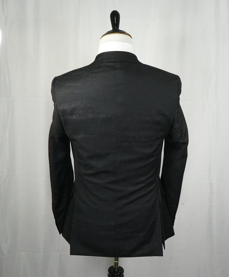 VERSACE COLLECTION -Abstract Textured Black & Gray Runway Melange Slim Suit - 38R