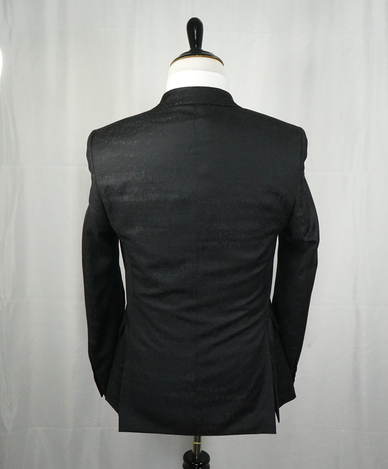 VERSACE COLLECTION -Abstract Textured Black & Gray Runway Melange Slim Suit- 38R