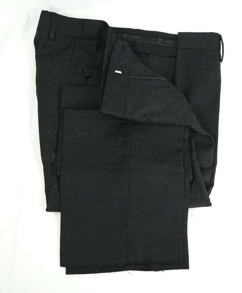 VERSACE COLLECTION - Abstract Textured Black & Gray Runway Melange Slim Suit  - 36R