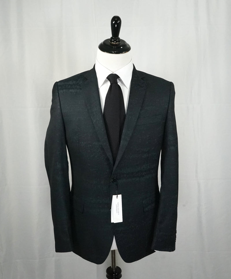 VERSACE COLLECTION - Abstract Textured Jade & Gray Runway Melange Slim Suit - 38R
