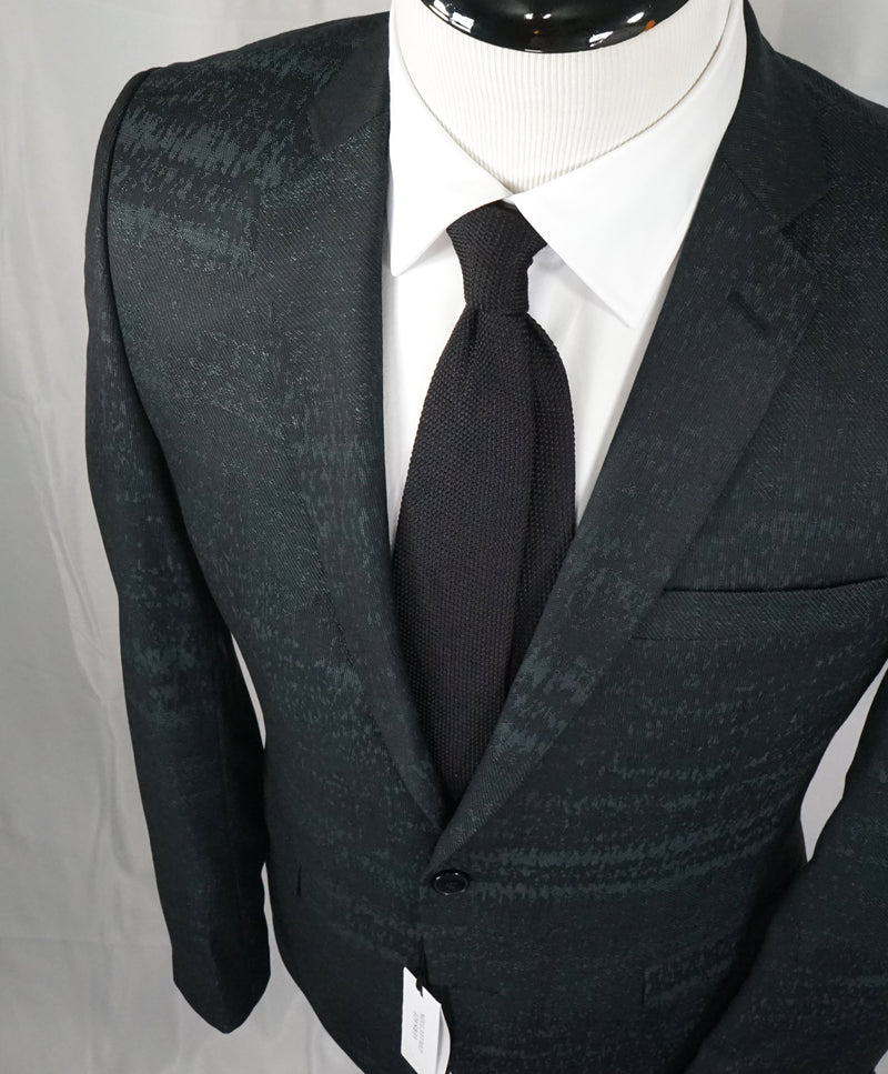 VERSACE COLLECTION -Abstract Textured Jade & Gray Runway Melange Slim Suit - 38R