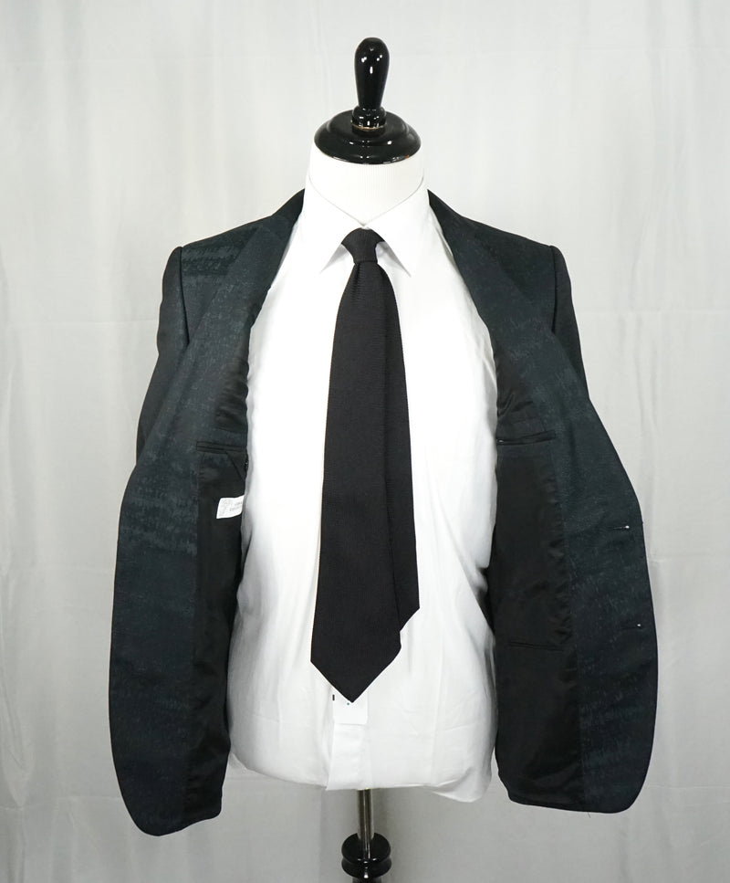 VERSACE COLLECTION -Abstract Textured Jade & Gray Runway Melange Slim Suit - 38R