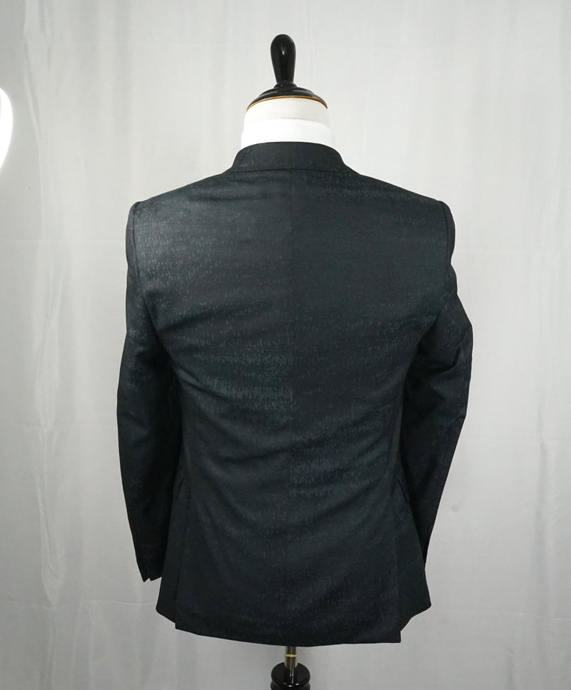VERSACE COLLECTION - Abstract Textured Jade & Gray Runway Melange Slim Suit - 36R