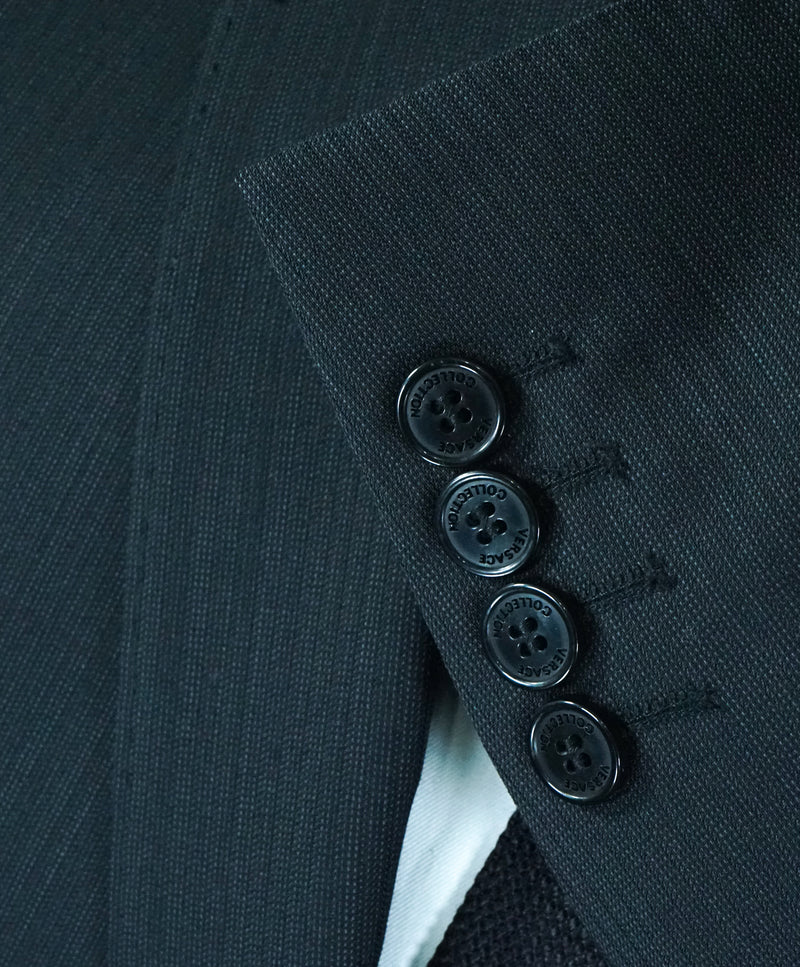 VERSACE COLLECTION - Notch Lapel Gray Micro Stripe Suit Engraved Buttons - 40R