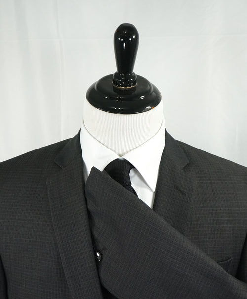 VERSACE COLLECTION - Notch Lapel Gray Micro Check Suit Engraved Buttons - 42R