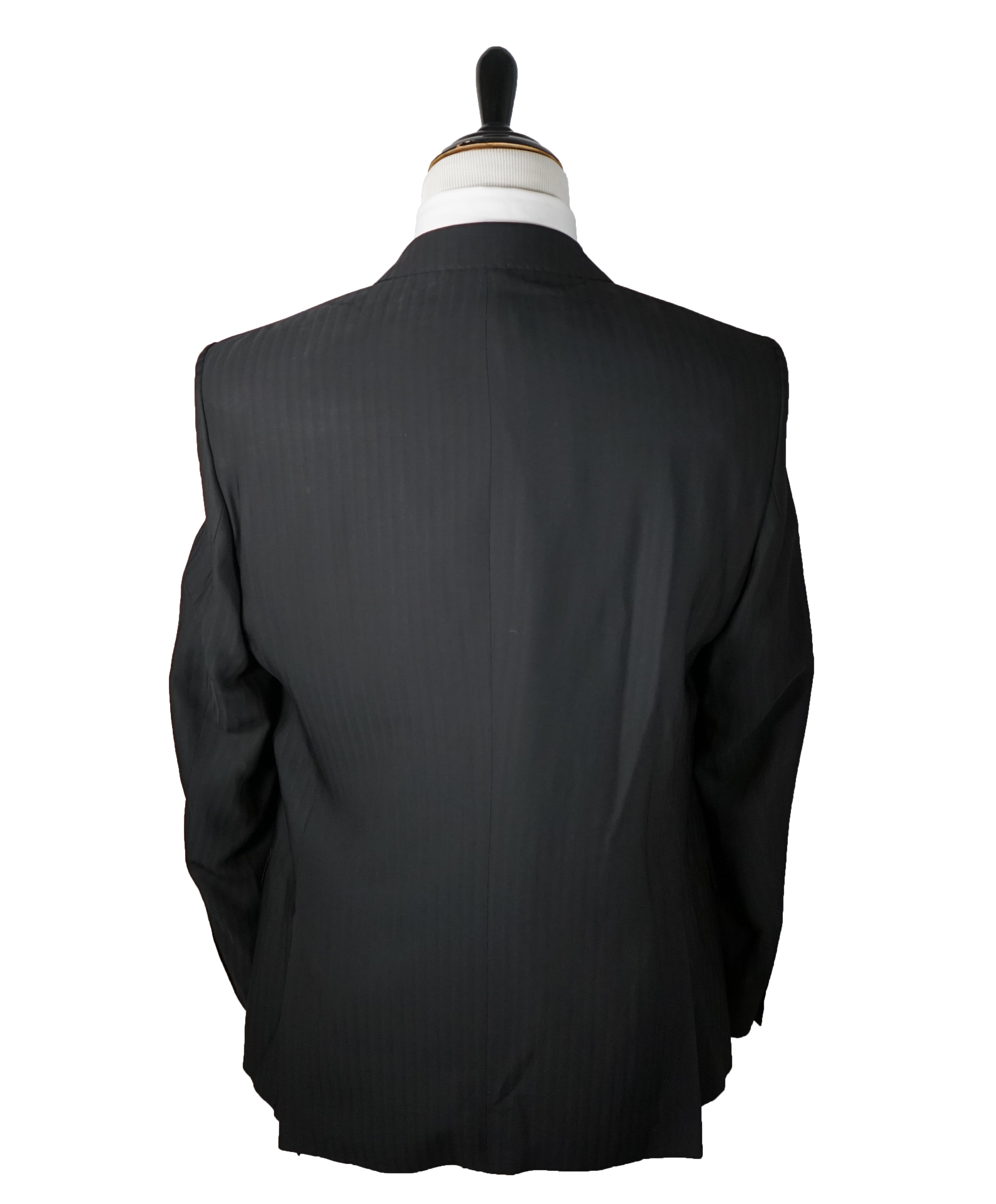 VERSACE COLLECTION - Black Tonal Herringbone Suit With Logo Buttons  - 46R