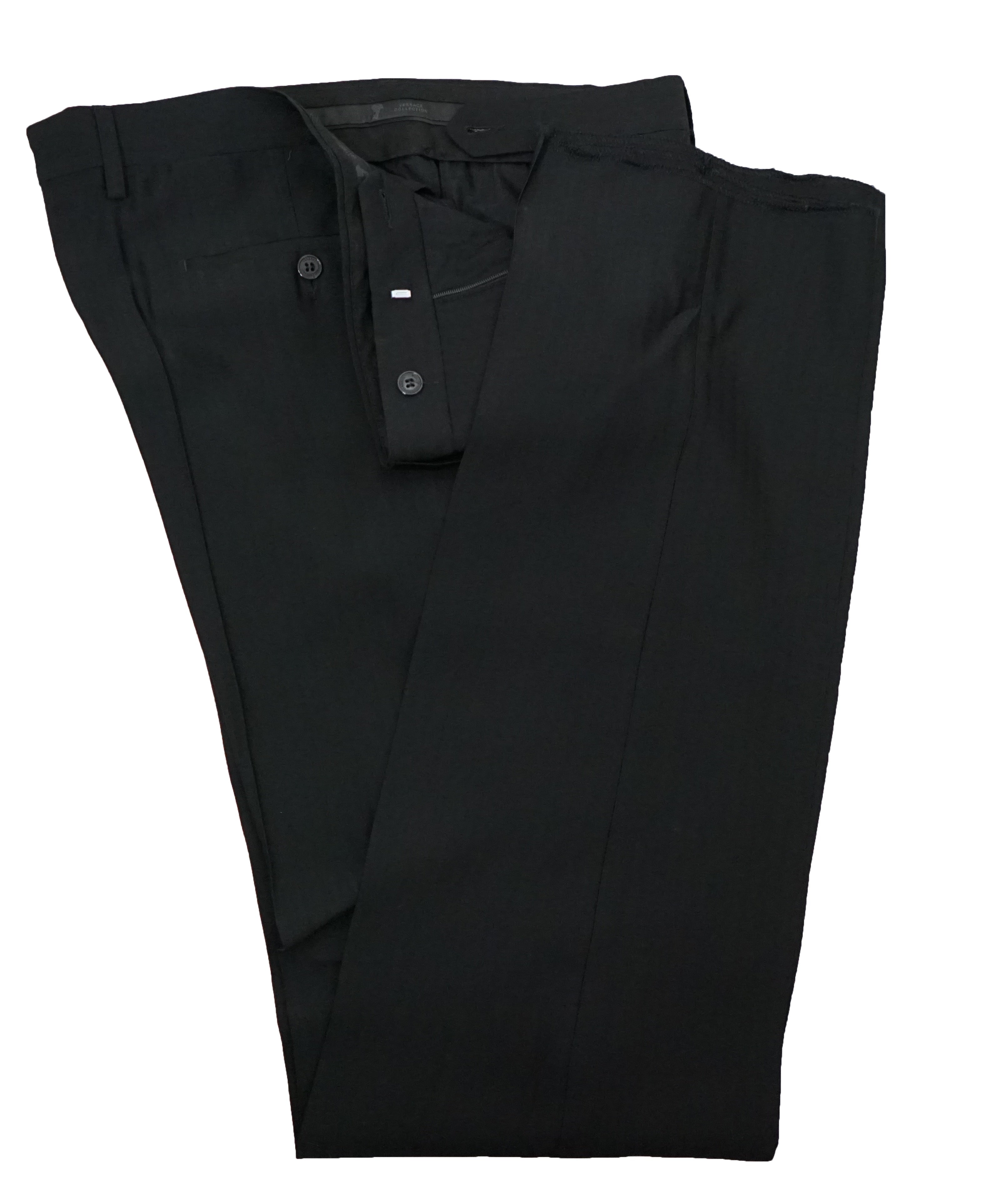 VERSACE COLLECTION - Black Tonal Herringbone Suit With Logo Buttons  - 46R