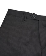 VERSACE COLLECTION -Charcoal Tonal Stripe MOP Logo Button Wool Pants - 37W