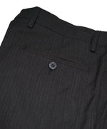 VERSACE COLLECTION - Charcoal Tonal Stripe MOP Logo Button Wool Pants - 33W