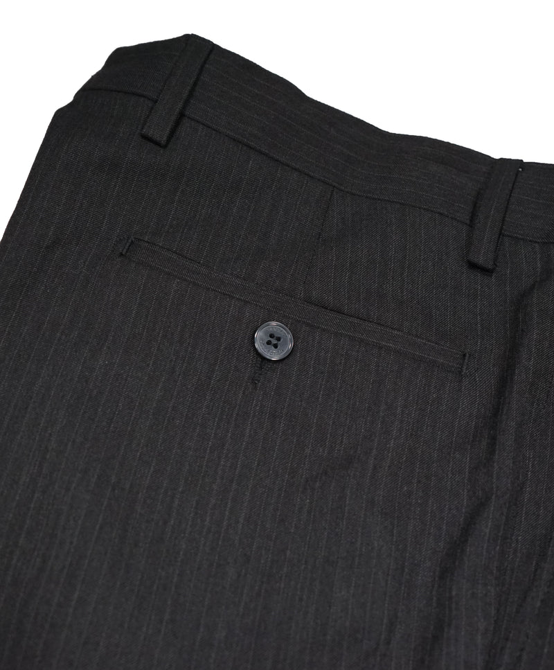 VERSACE COLLECTION - Charcoal Tonal Stripe MOP Logo Button Wool Pants - 33W