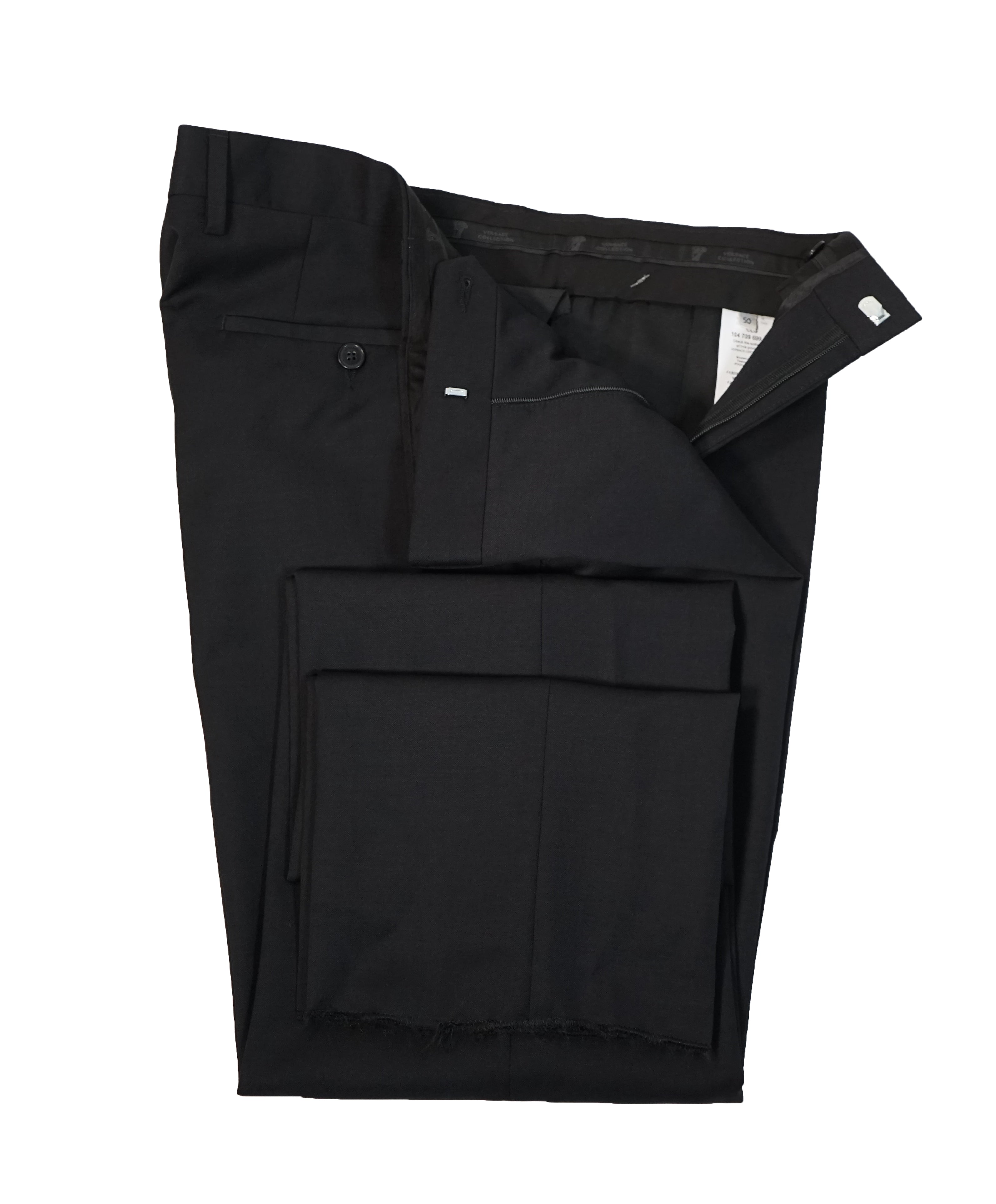 VERSACE COLLECTION - Flat Front Solid Black Dress Pants - 35W