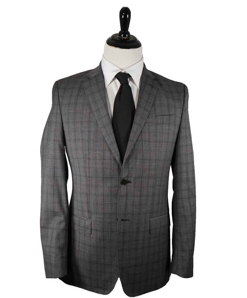 VERSACE COLLECTION - Gray Bold Check Plaid Suit Logo Buttons - 38R