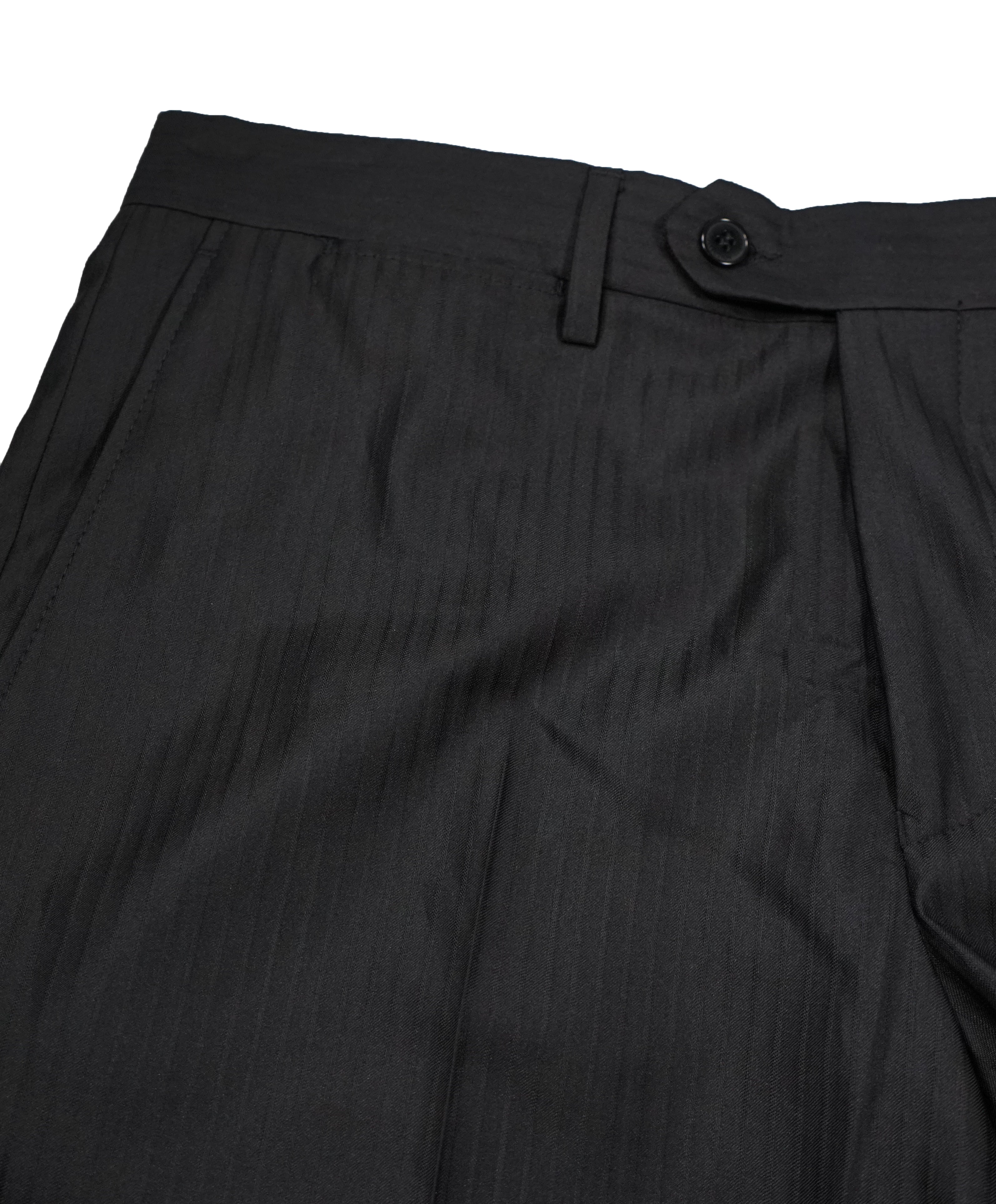 VERSACE COLLECTION - Tonal Black Sharkskin Stripe Logo Button Dress Pants - 33W